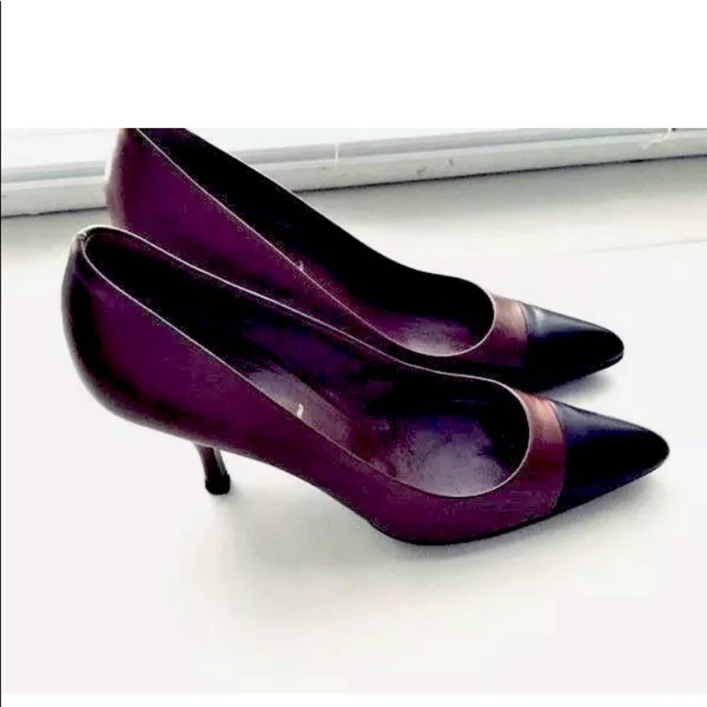 AUTHENTIC Prada POINTY TWO TONE BROWN Leather Point-Toe Pumps 37